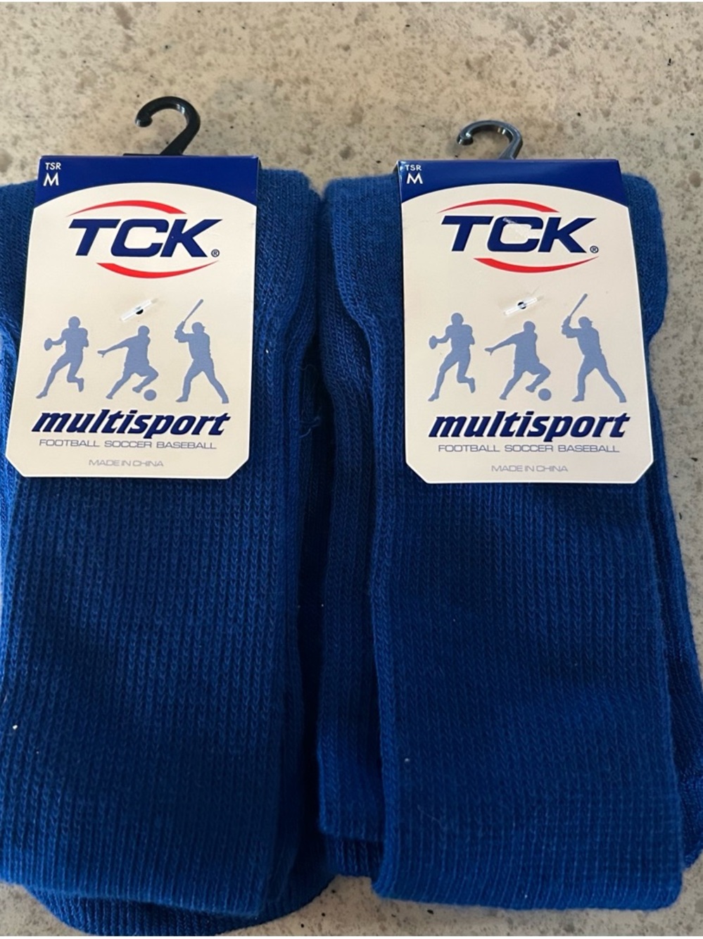 TCK Multisport Crew Socks Royal Blue Size M Football Soccer NEW 2 Pair